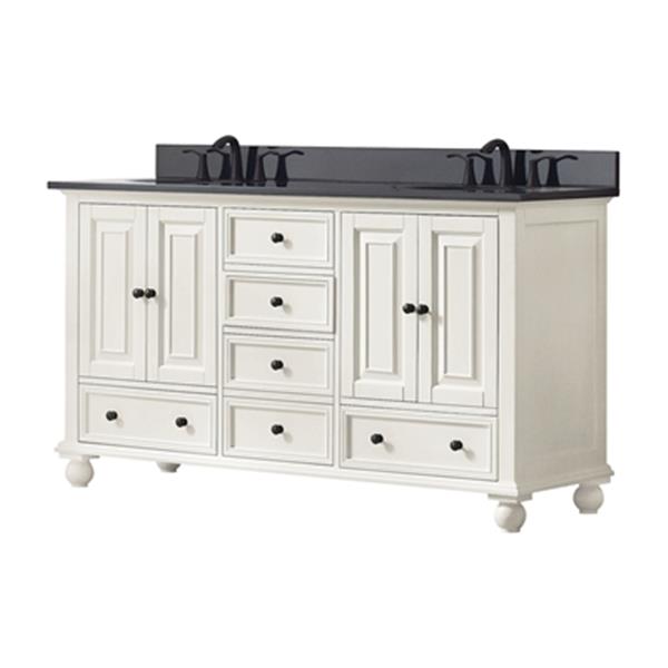 Avanity Thompson 60in French White Double Sink Bathroom Vanity with Black Granite Top RONA