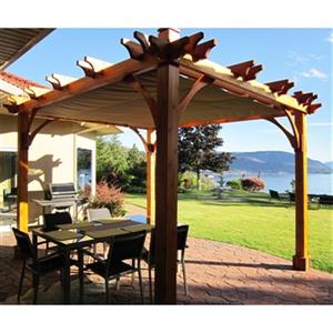 Outdoor Living Today Breeze Pergola with Retractable Canopy- 8-ftx10-ft- Natural Cedar