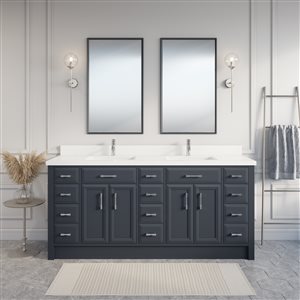 Spa Bathe Calumet 75-in Grey Double Sink Bathroom Vanity Set with White Stone Top