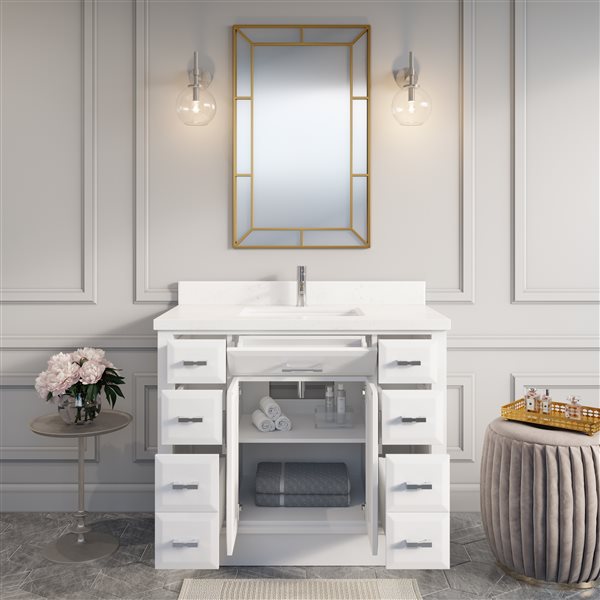 White Single Sink Bathroom Vanity With, Unfinished Bathroom Vanities 42 Inch