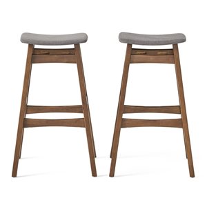 Best Selling Home Decor Emmaline Dark Grey and Walnut Bar Height (27-in to 35-in) Upholstered Bar Stool - 2-Pack