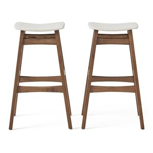 Best Selling Home Decor Emmaline Light Beige and Walnut Bar Height (27-in to 35-in) Upholstered Bar Stool - 2-Pack