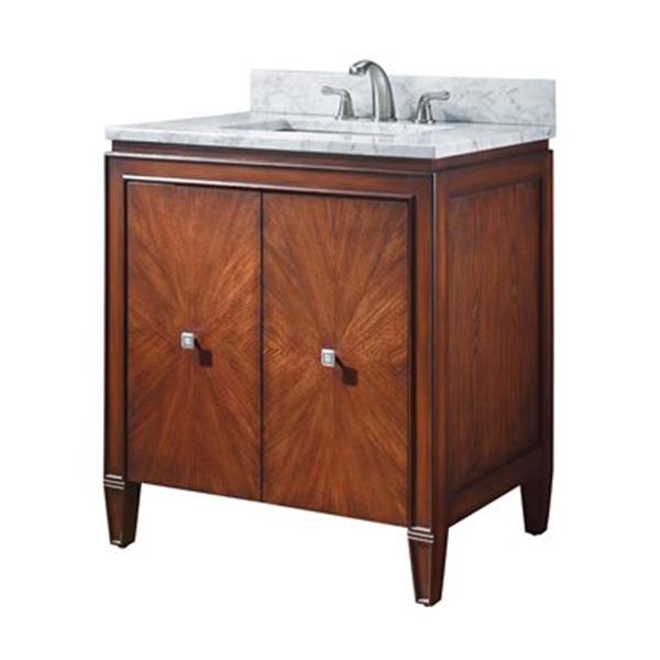 Avanity Brentwood 30-in Walnut Single Sink Bathroom Vanity with White Carrera Marble Top