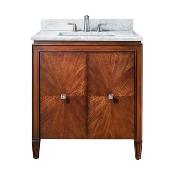 Avanity Brentwood 30-in Walnut Single Sink Bathroom Vanity with White Carrera Marble Top