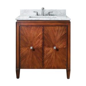 Avanity Brentwood 30-in Walnut Single Sink Bathroom Vanity with White Carrera Marble Top