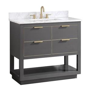 Avanity Allie 38-in Twilight Grey with Gold Trim Single Sink Bathroom Vanity with White Marble Top