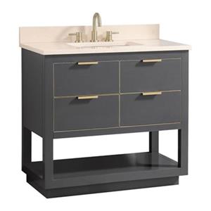 Avanity Allie 38-in Twilight Grey with Gold Trim Single Sink Bathroom Vanity with Beige Marble Top