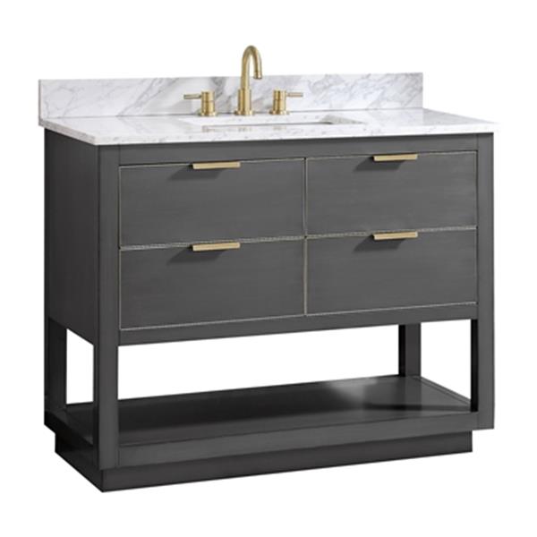 Avanity Allie 42-in Twilight Grey with Gold Trim Single Sink Bathroom Vanity with White Marble Top