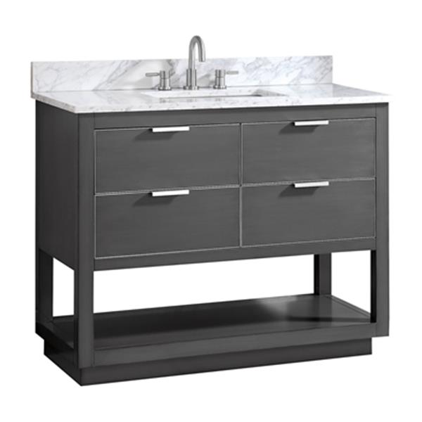 Avanity Allie 42-in Twilight Grey with Silver Trim Single Sink Bathroom Vanity with White Marble Top