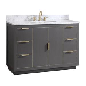 Avanity Austen 48-in Twilight Grey with Gold Trim Single Sink Bathroom Vanity with White Marble Top