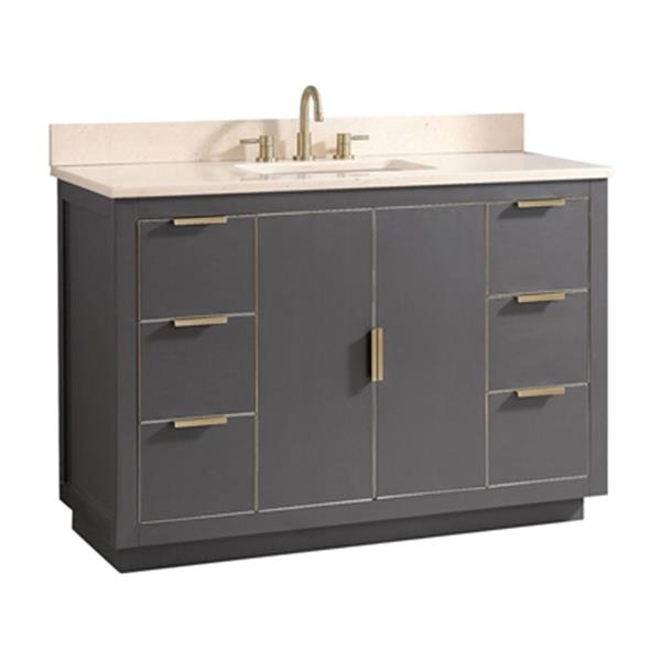 Avanity Austen 48-in Twilight Grey with Gold Trim Single Sink Bathroom Vanity with Beige Marble Top