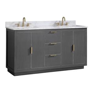 Avanity Austen 60-in Twilight Grey with Gold Trim Double Sink Bathroom Vanity with White Marble Top