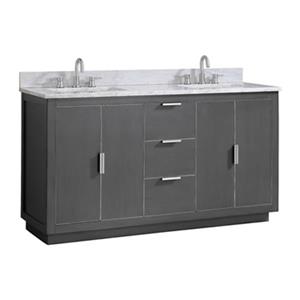Avanity Austen 60-in Twilight Grey with Silver Trim Double Sink Bathroom Vanity with White Marble Top