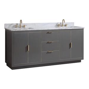 Avanity Austen 72-in Twilight Grey with Gold Trim Double Sink Bathroom Vanity with White Marble Top