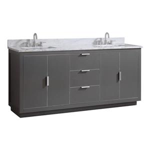 Avanity Austen 72-in Twilight Grey with Silver Trim Double Sink Bathroom Vanity with White Marble Top