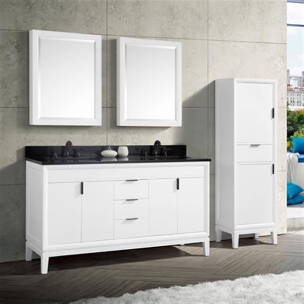 Avanity Emma 60-in White Double Sink Bathroom Vanity with Black Granite ...