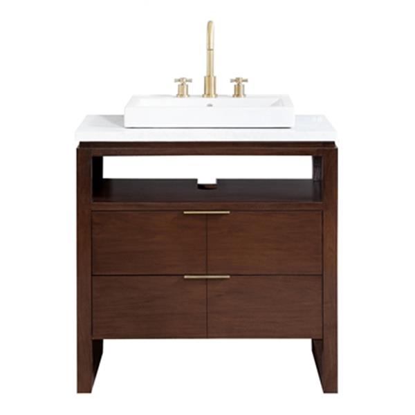 Avanity Giselle 32-in Natural Walnut Single Sink Bathroom Vanity with White Carrera Marble Top