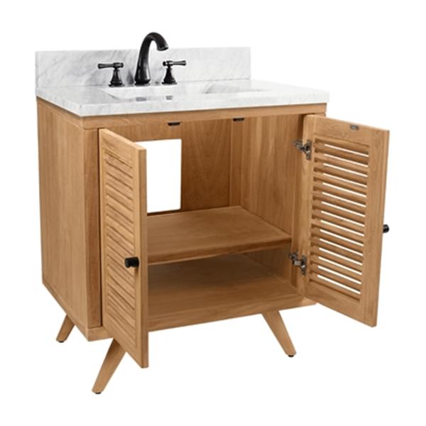 Avanity Harper 30-in Natural Teak Single Sink Bathroom Vanity with White Carrera Marble Top