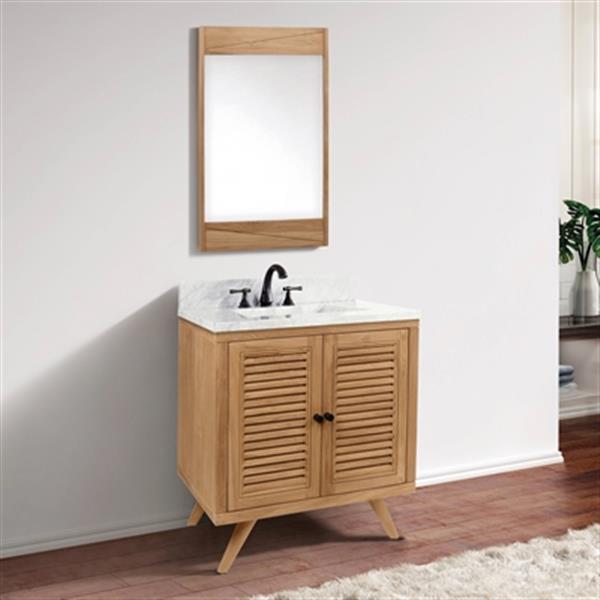 Avanity Harper 30-in Natural Teak Single Sink Bathroom Vanity with White Carrera Marble Top