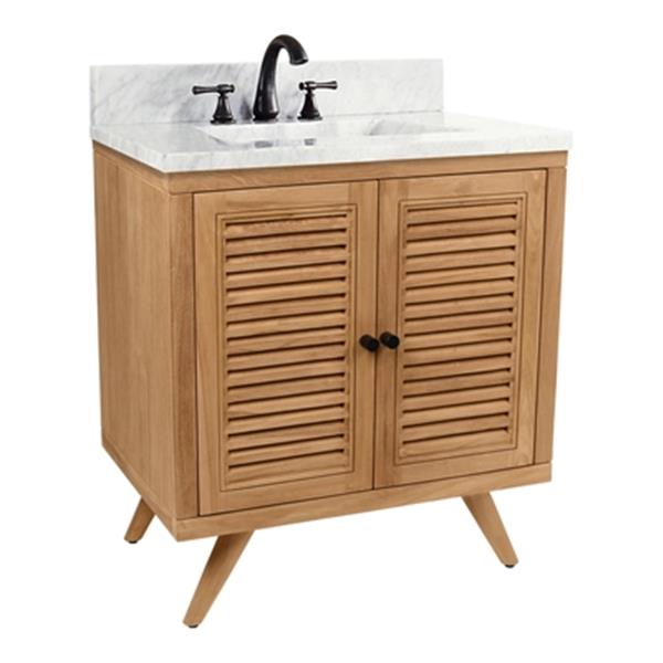 Avanity Harper 30-in Natural Teak Single Sink Bathroom Vanity with White Carrera Marble Top