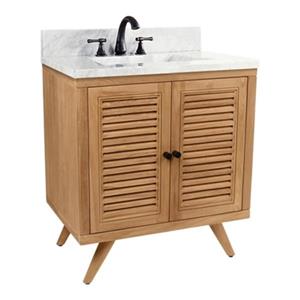 Avanity Harper 30-in Natural Teak Single Sink Bathroom Vanity with White Carrera Marble Top