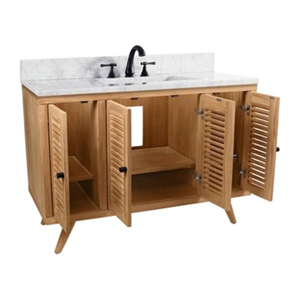 Avanity Harper 48-in Natural Teak Single Sink Bathroom Vanity with White Carrera Marble Top