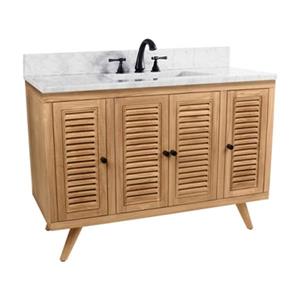 Avanity Harper 48-in Natural Teak Single Sink Bathroom Vanity with White Carrera Marble Top