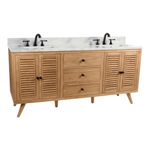 Avanity Harper 72-in Natural Teak Double Sink Bathroom Vanity with White Carrera Marble Top