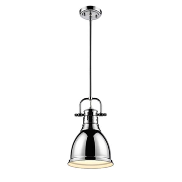 Petit luminaire suspendu Duncan de Golden Lighting avec tige en chrome avec abat-jour en chrome