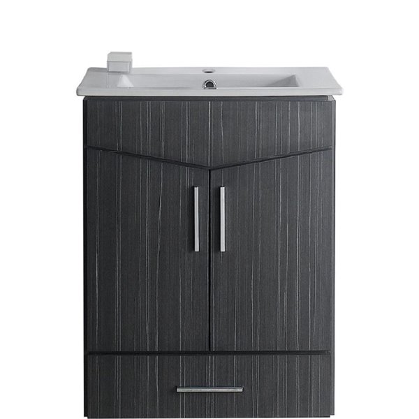 American Imaginations Zen 24in Grey Single Sink WallMounted Bathroom Vanity with White Ceramic