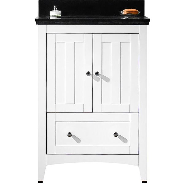 American Imaginations White Shaker 24-in Single Sink Bathroom Vanity with Black Galaxy Quartz Top