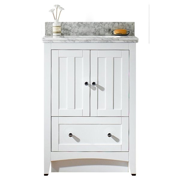 American Imaginations 24-in Shaker White Single Sink Bathroom Vanity Set with White Quartz Top
