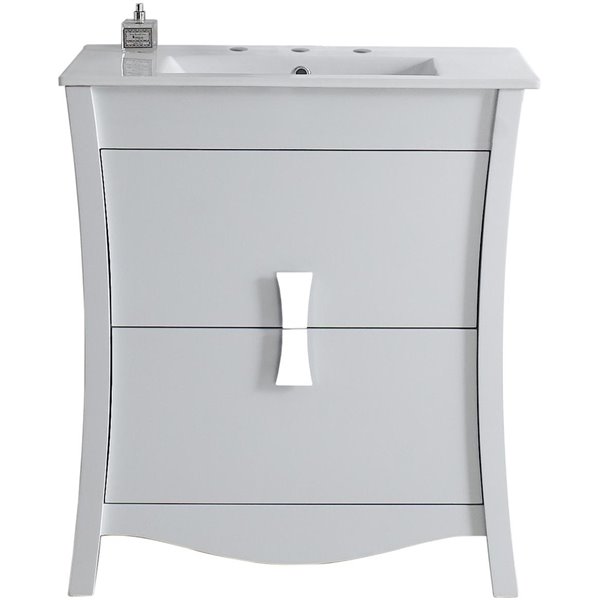 American Imaginations Bow 30-in White Single Sink Bathroom Vanity with White Ceramic Top