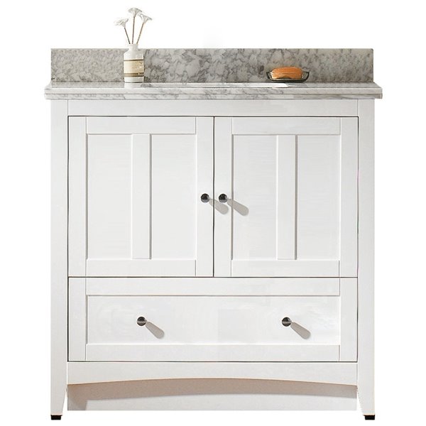 American Imaginations 36-in White Shaker Single Sink Bathroom Vanity Set with White Carrara Quartz Top
