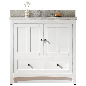 Ensemble de meuble-lavabo simple blanc de 36 po Shaker par American Imaginations avec comptoir en quartz blanc de Carrare