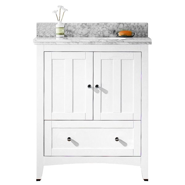 American Imaginations White Shaker 30-in Single Sink Bathroom Vanity with White Carrara Quartz Top