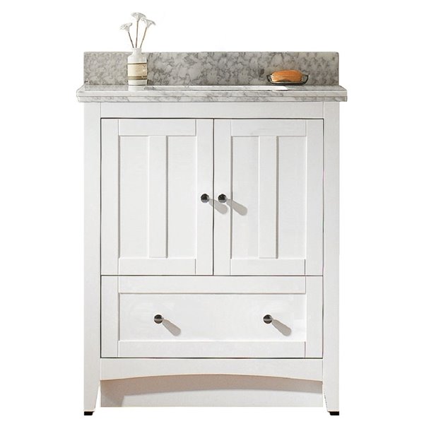 American Imaginations Shaker 30-in White Single Sink Freestanding Bathroom Vanity with White Carrara Quartz Top