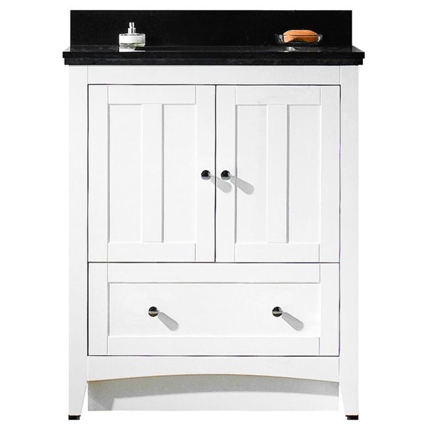 American Imaginations White Shaker 30-in Single Sink Bathroom Vanity Set with Black Galaxy Quartz Top