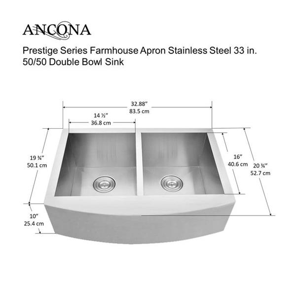 Ancona Prestige Undermount Double Sink - 33"