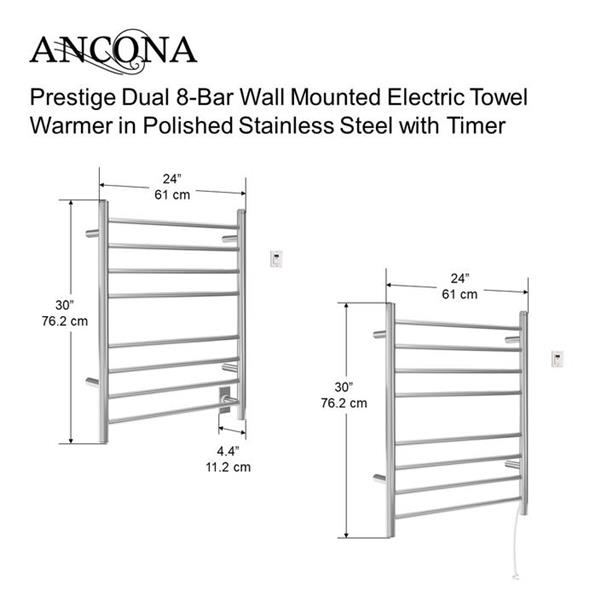 Ancona Prestige Dual 8 - Bar Towel Warmer with Timer, 30-in