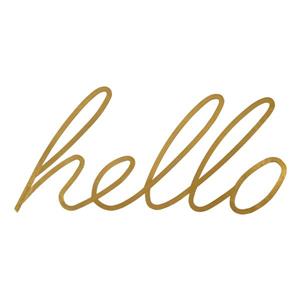 Ornement mural "Hello", 24" x 51", métal, or antique