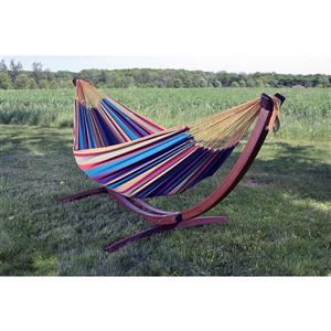 Vivere Double Cotton Hammock with Pine 8ft Stand - Tropical