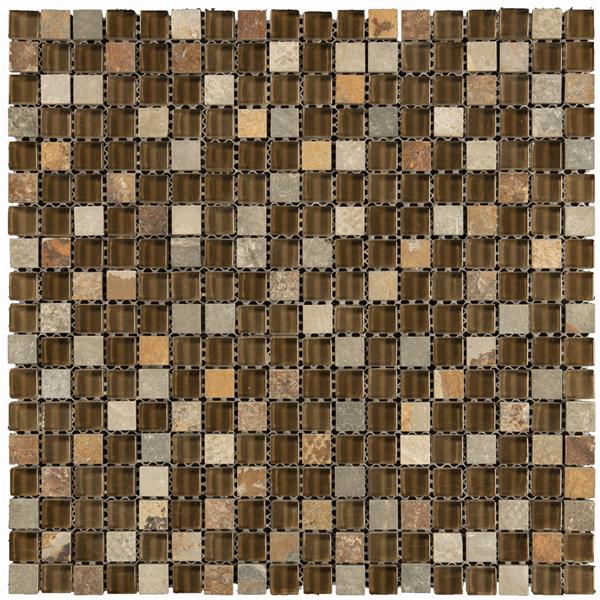 Mosaïque de verre 12 po x 12 po combo brun 5 pi²  / boite