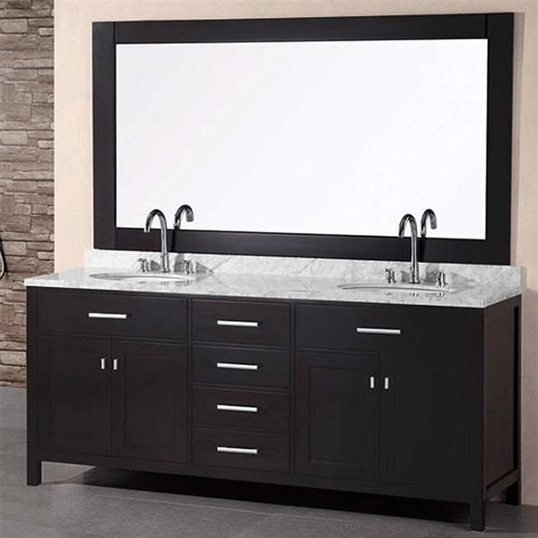 London Double Vanity with Matching Mirror - 72" - Espresso