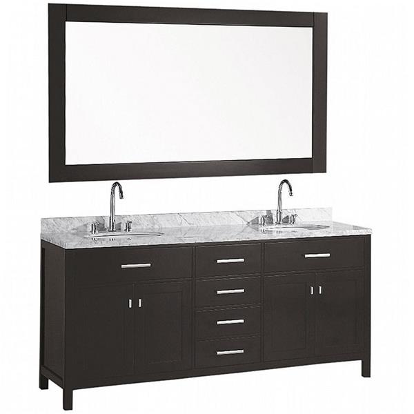 London Double Vanity with Matching Mirror - 72" - Espresso