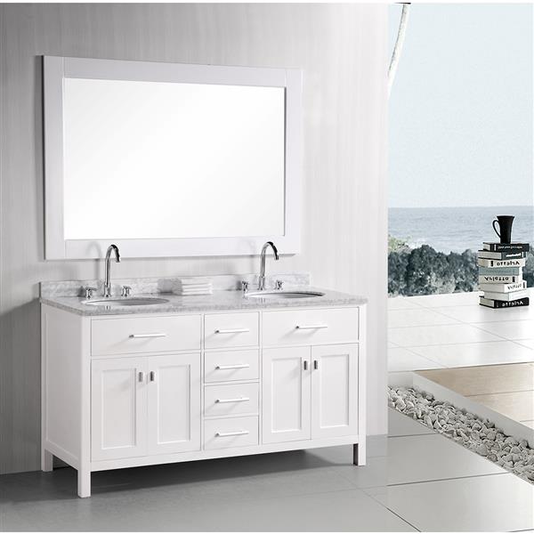 London Double Vanity with Matching Mirror - 61" - White