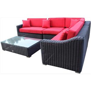 WD Patio Tropicana Sectional Patio Set- Wicker - Brown/Red