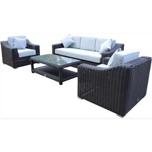 WD Patio Wynn 4-Piece Conversation Set with Cushions and Protective Cover- Brown/Grey