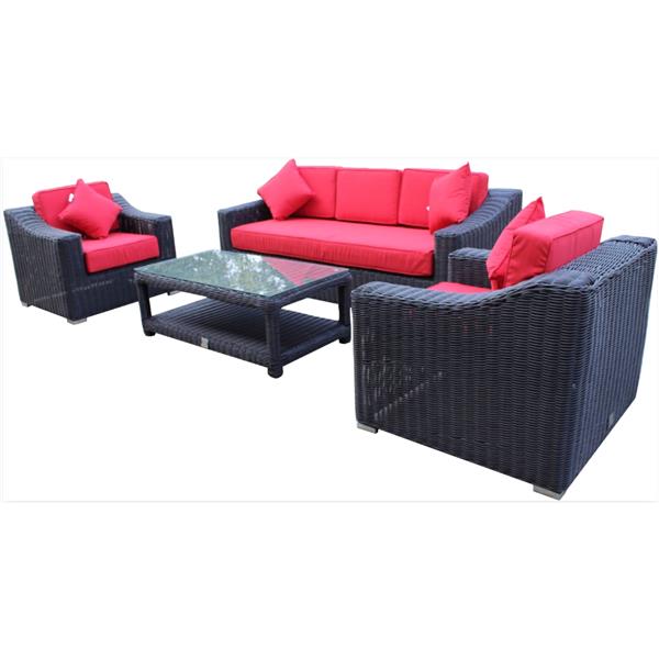 WD Patio Wynn 4-Piece Wicker and Aluminum Conversation Set with Cushions - Black/Red