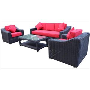 WD Patio Wynn 4-Piece Wicker and Aluminum Conversation Set with Cushions - Black/Red